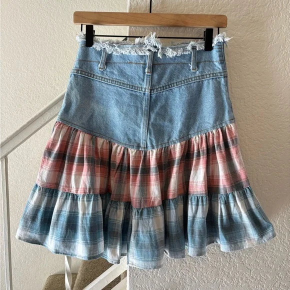Vintage 90s California Concepts Jean Short Skirt Plaid Sz 7 Made In USA Western - Picture 2 of 13